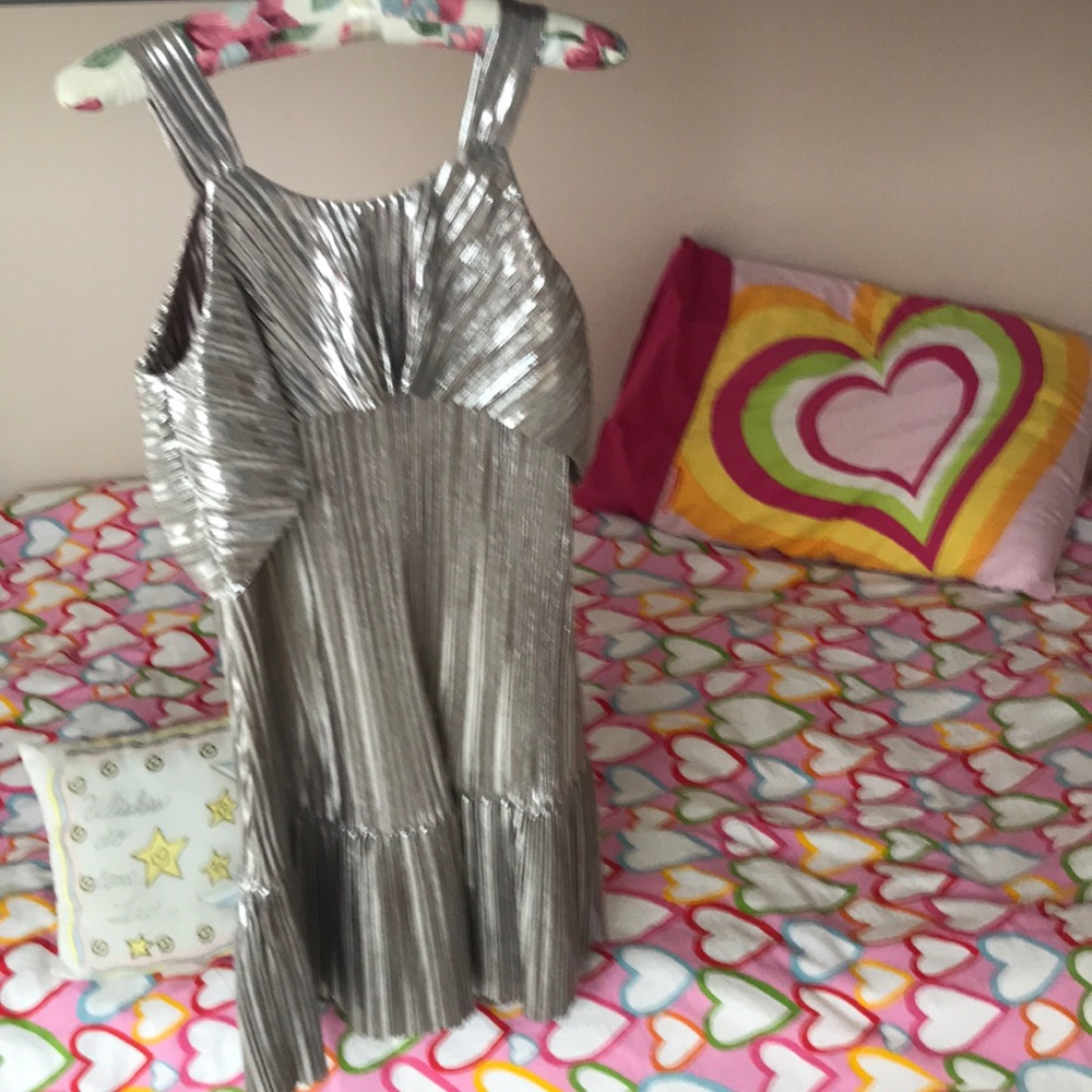 💐 HP 💐 Kitty Kat Girls Silver Party Dress - Picture 2 of 5